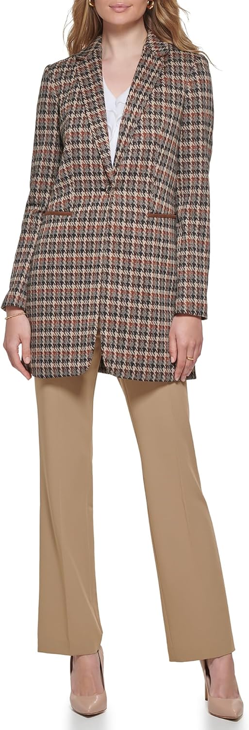 Женский длинный клетчатый приталенный блейзер Tommy Hilfiger на одной пуговице, Camel Multi — фото 2