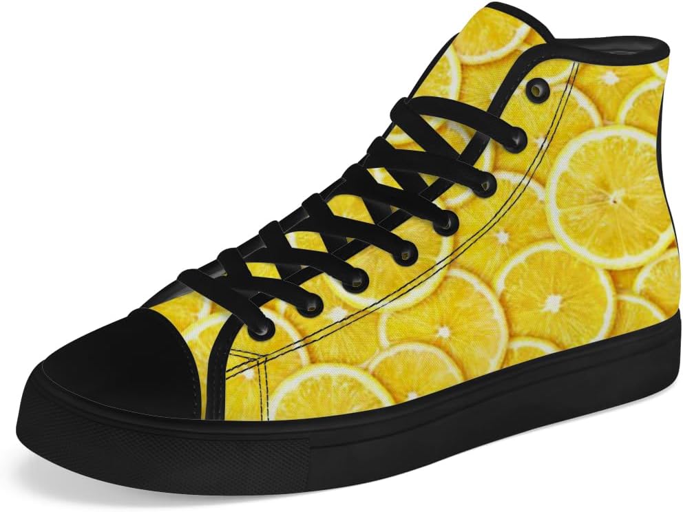 

Мужские и женские высокие кеды с лимонным принтом, желтые высокие кроссовки на шнуровке, повседневная обувь Chebing