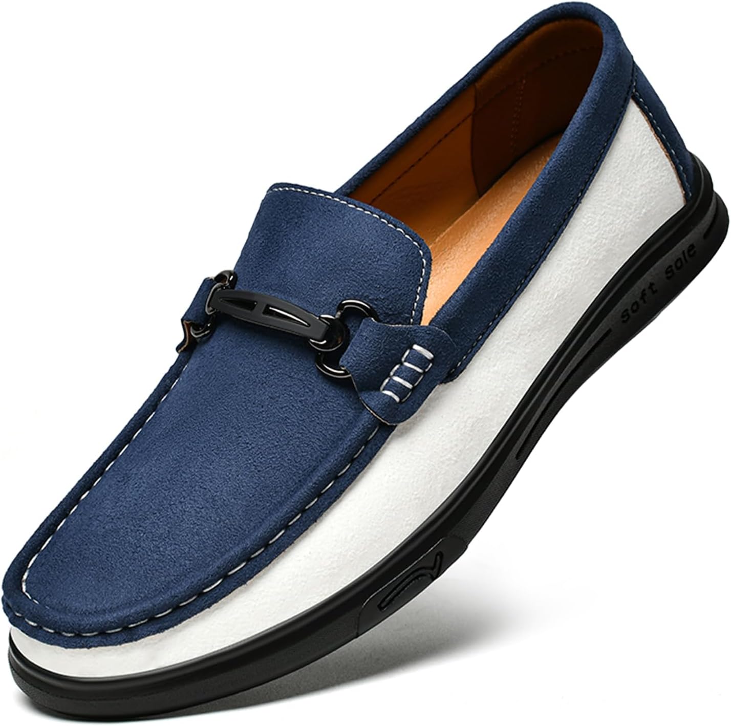 

Мужские классические замшевые лоферы Dacnakby, слипоны двухцветные с металлической пряжкой, с нескользящей подошвой, мокасины, повседневные лодочные туфли, синий