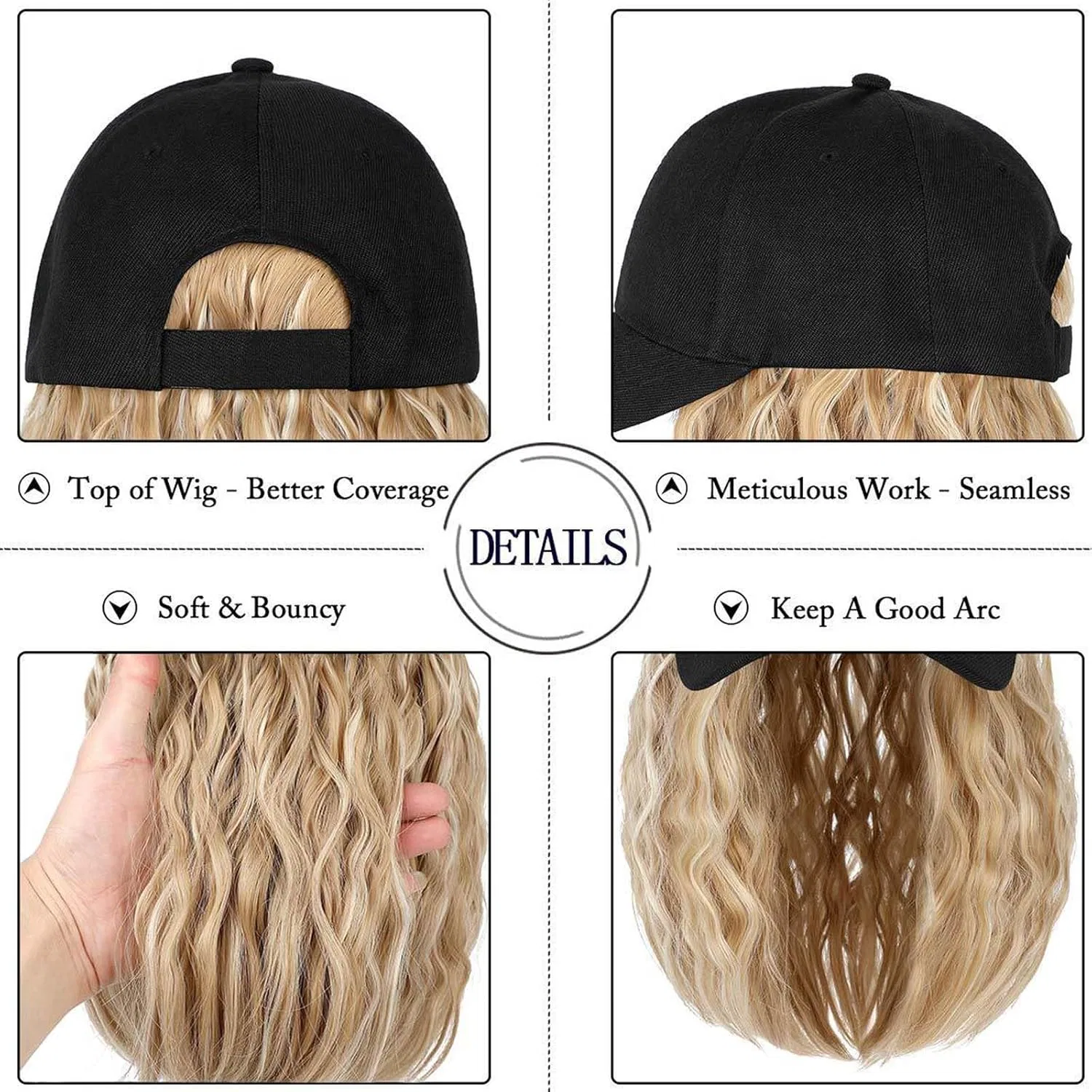 Парик-кепка с короткими волнистыми волосами от YEKEYI Yekeyi, Black Hat Coffee Wig — фото 4