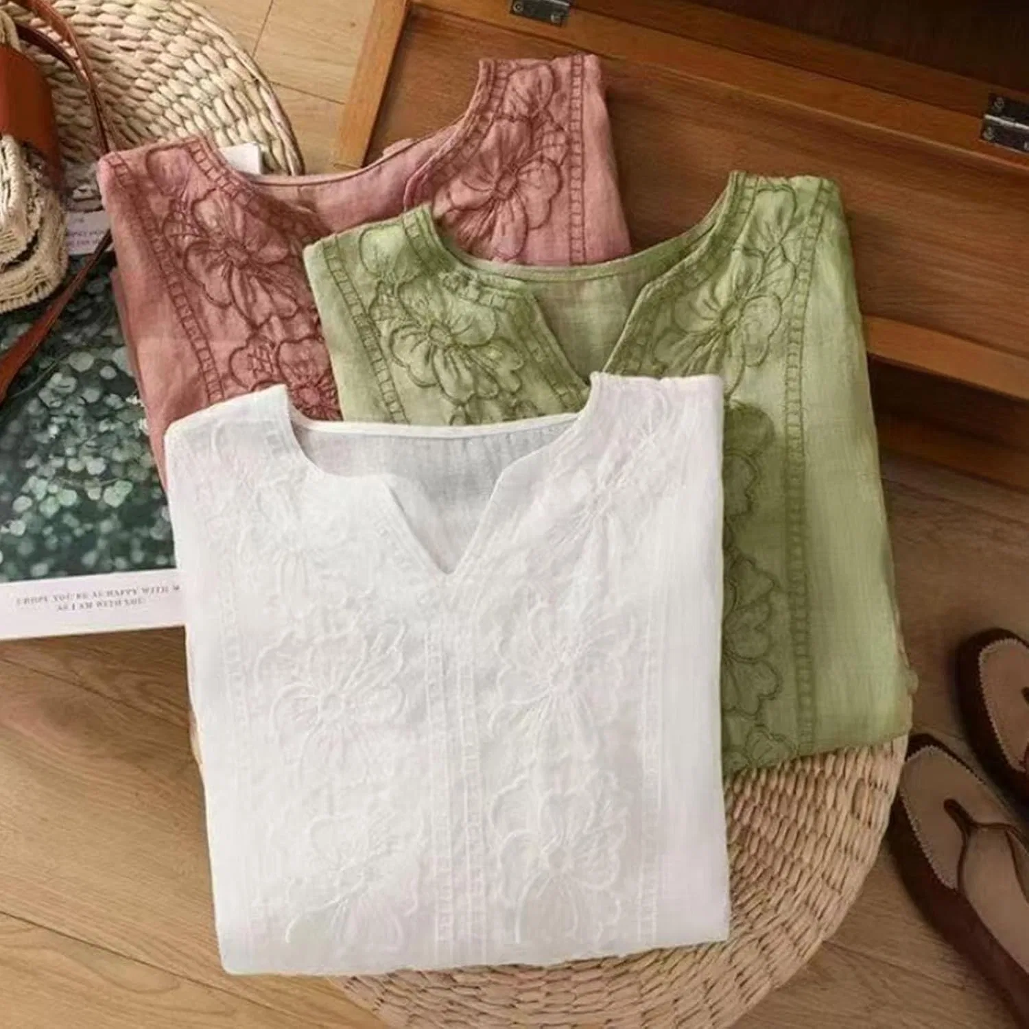 Блуза женская из льна Womens linen Shirts, зеленый — фото 2