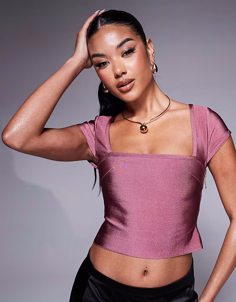 

Топ ASOS DESIGN с рукавами-крылышками и квадратным вырезом лилового цвета