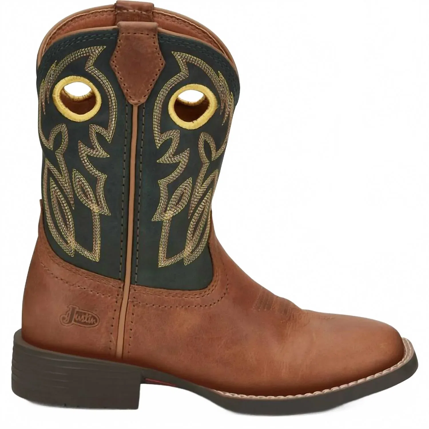 Justin Boots Детские ковбойские сапоги с широким квадратным носком, коричневые — фото 2