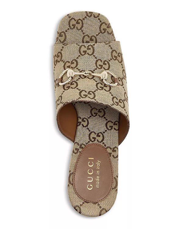 Женские сандалии на платформе с пряжкой "лошадиная уздечка" от GG Gucci, бежевый — фото 3