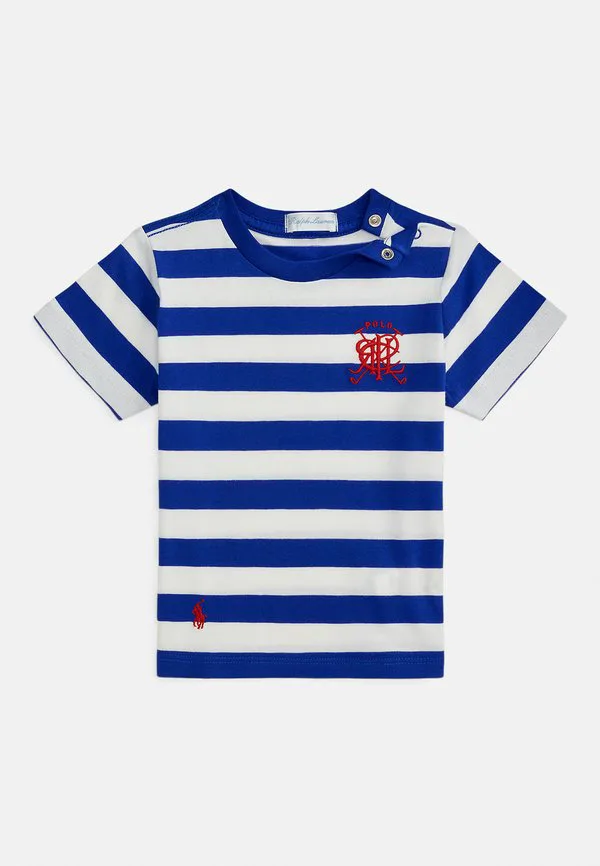 Футболка из хлопка в полоску с гербом, размер 02y. Polo Ralph Lauren, New Sapphire/White