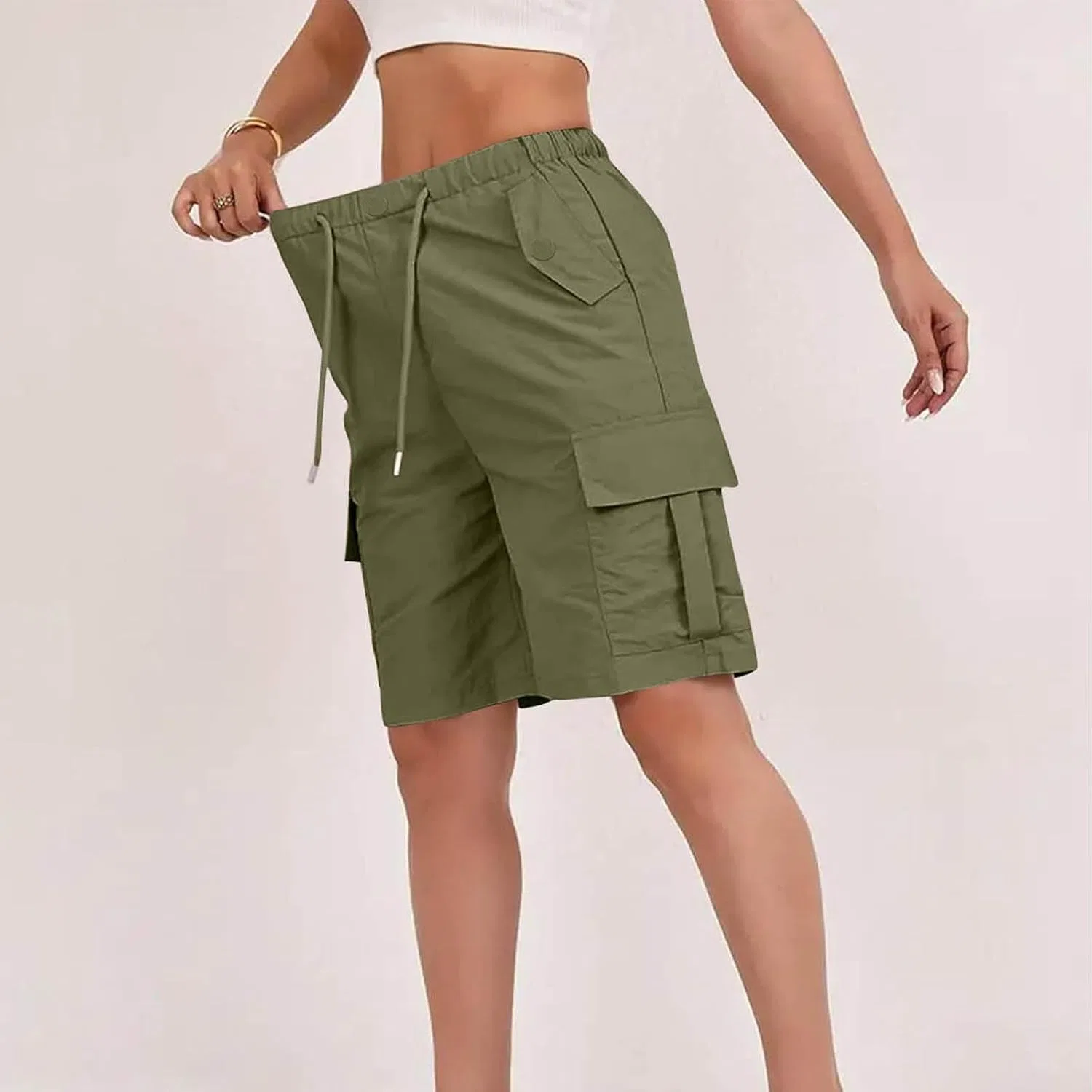 Шорты бермуды женские для походов, быстросохнущие, с карманами, Army Green — фото 2