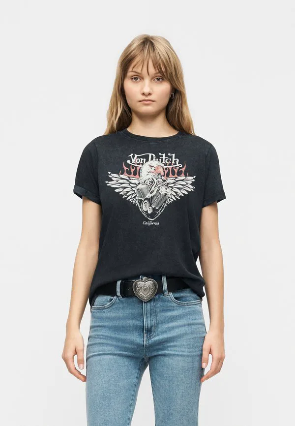 

Футболка унисекс с выцветшим круглым вырезом и принтом спереди. Von Dutch, Black, Черный, Футболка унисекс с выцветшим круглым вырезом и принтом спереди. Von Dutch, Black