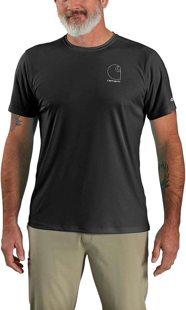 

Легкая мужская футболка Carhartt Force Sun Defender с коротким рукавом и графическим логотипом, Black, Черный, Легкая мужская футболка Carhartt Force Sun Defender с коротким рукавом и графическим логотипом, Black