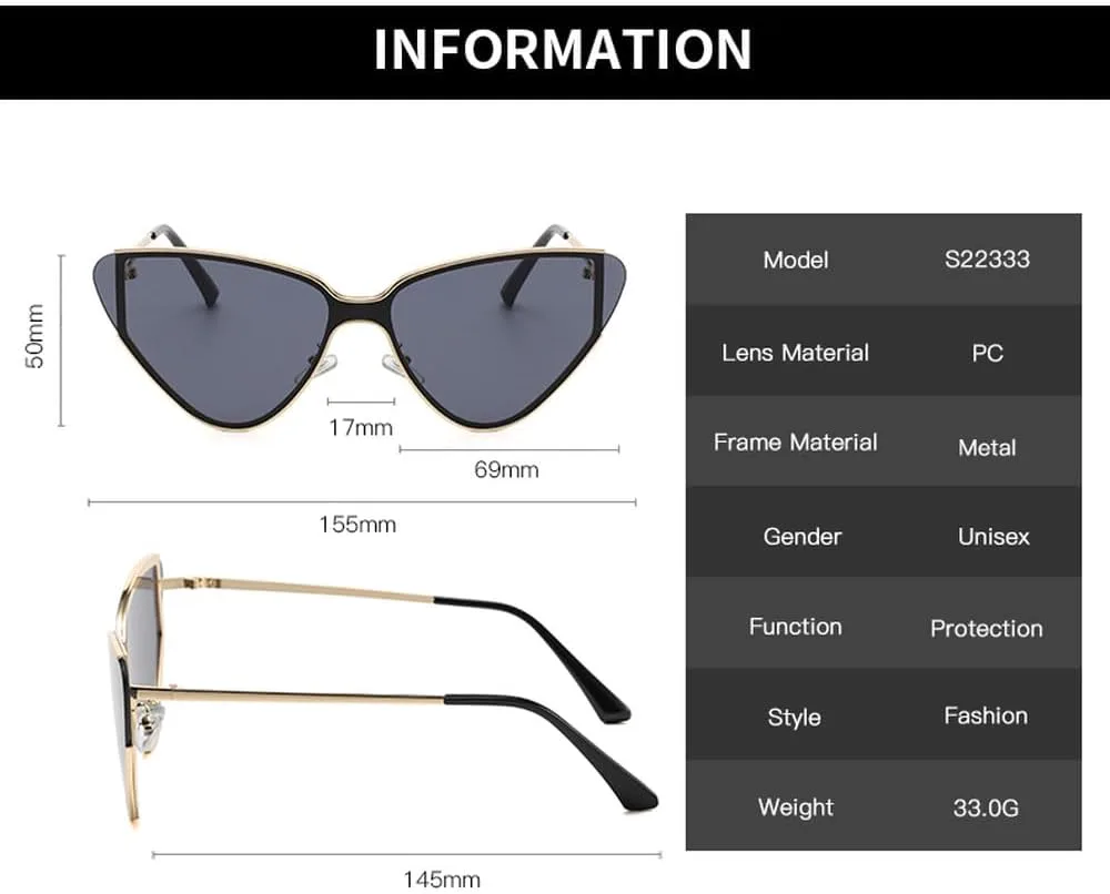 

Металлические панк-солнцезащитные очки «кошачий глаз» для женщин и мужчин, цельные солнцезащитные очки, модные женские очки в стиле стимпанк MTZJH, Gold Black