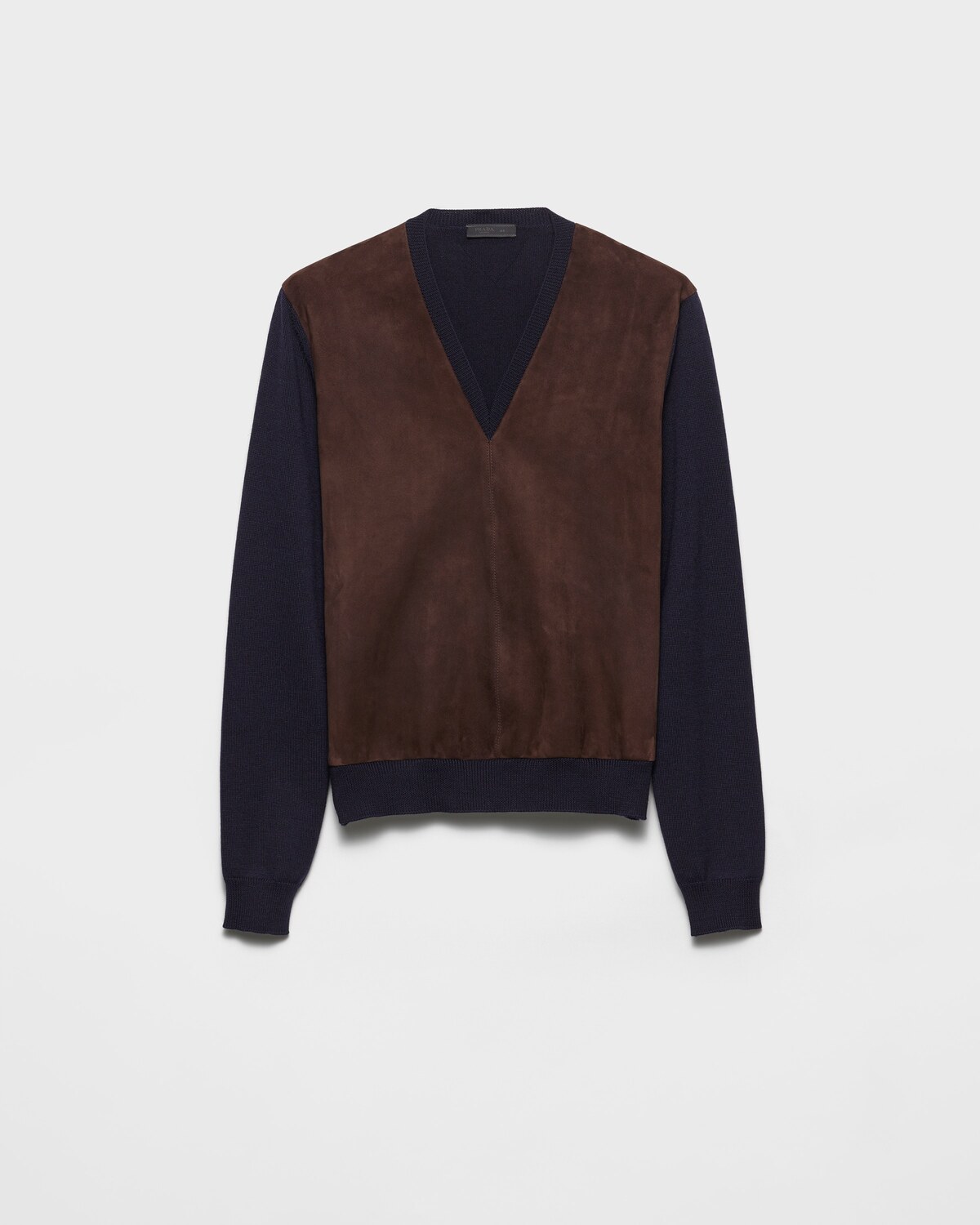 

Свитер из сверхтонкой шерсти и замши Prada, темно-синий