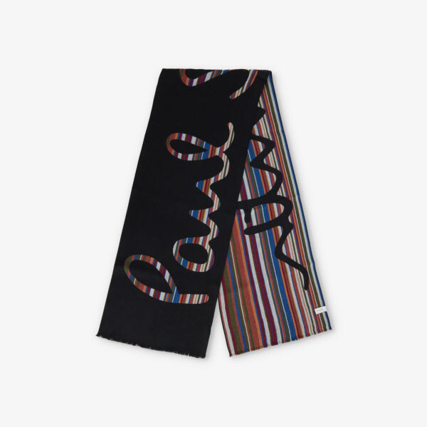 

Шерстяной шарф с фирменной полоской и логотипом бренда Paul Smith, черный