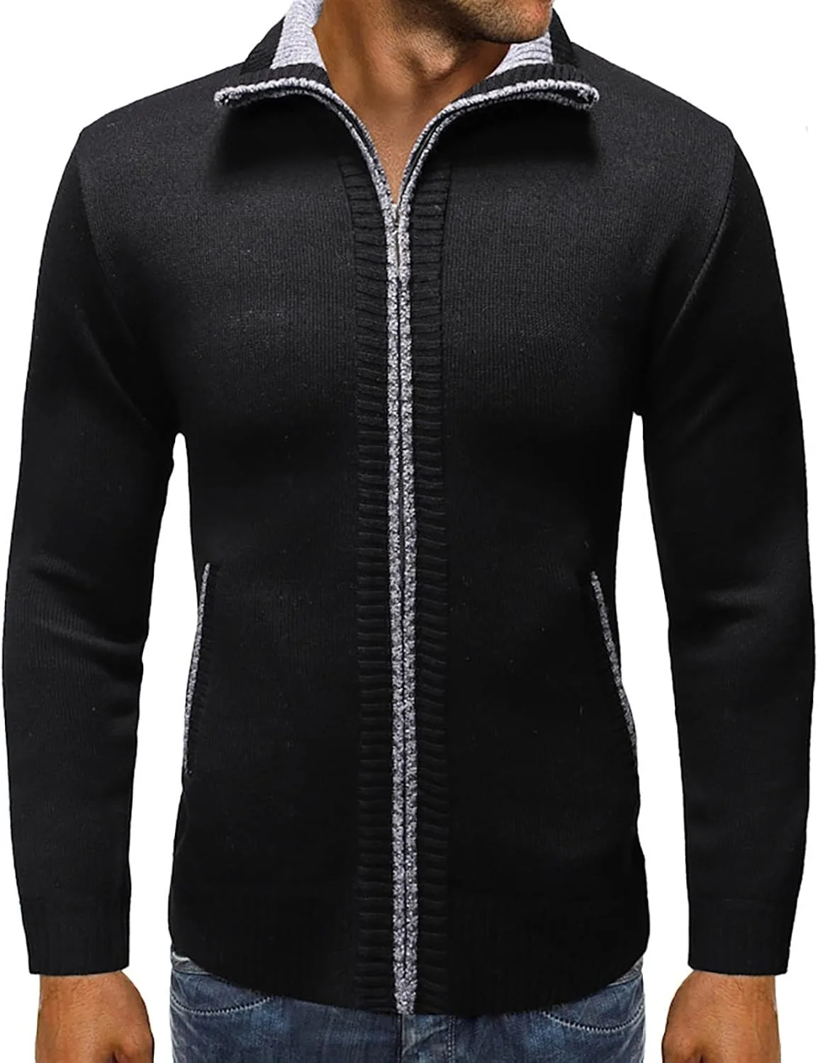 

Кардиган на молнии для мужчин Casual с отложным воротником AQAYL