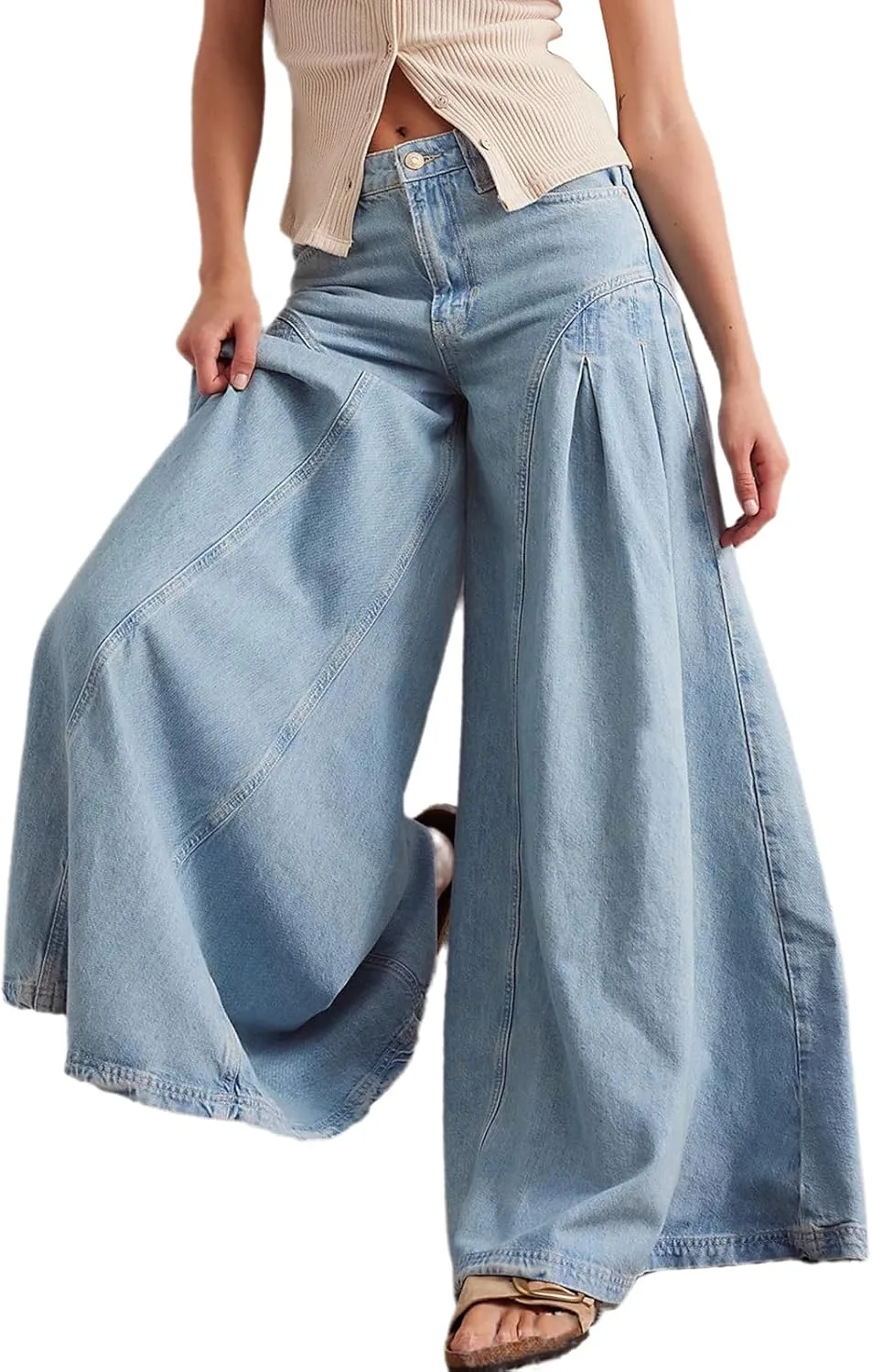 

Модные широкие джинсы для женщин casual с завышенной талией и плиссировкой MRNYQBM