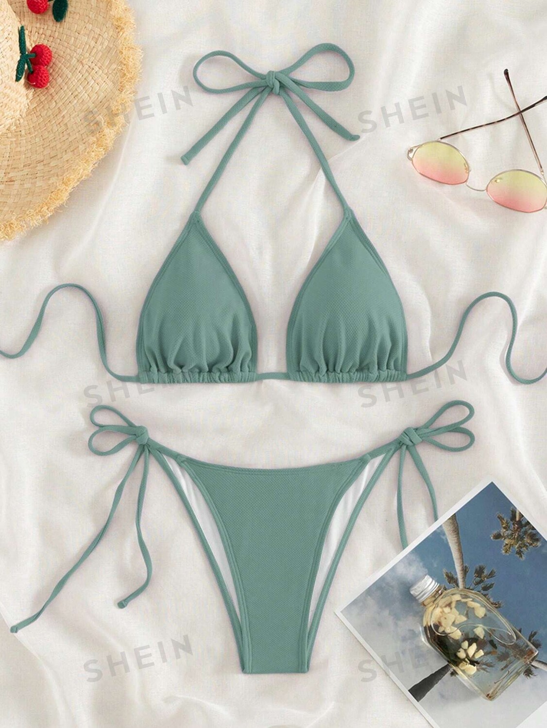 

Купальник Shein Swim Basics с разрезом на шее, мятно-зеленый