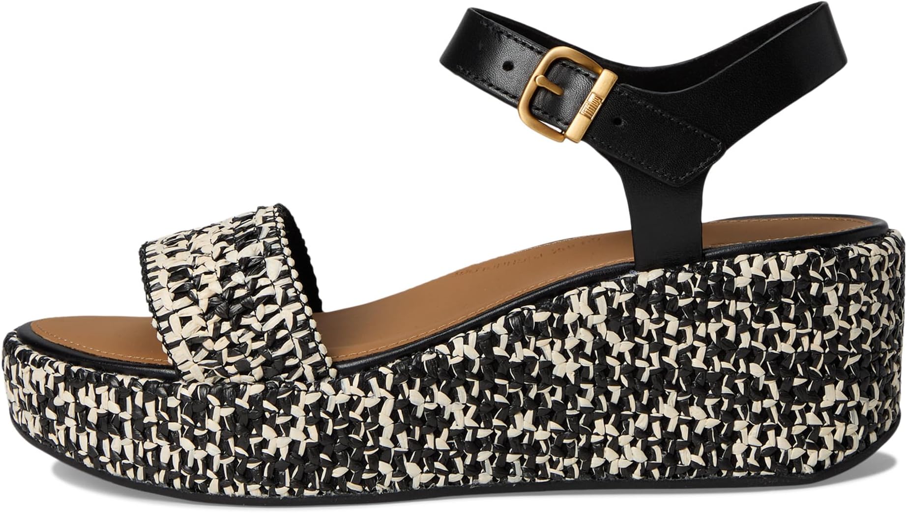 Сандалии FitFlop Platfforms Woven Wedge Ankle-Strap Sandals, цвет Black/Ivory Mix — фото 4