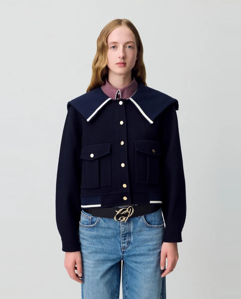 

Женское короткое шерстяное пальто Claudie Pierlot, темно-синий