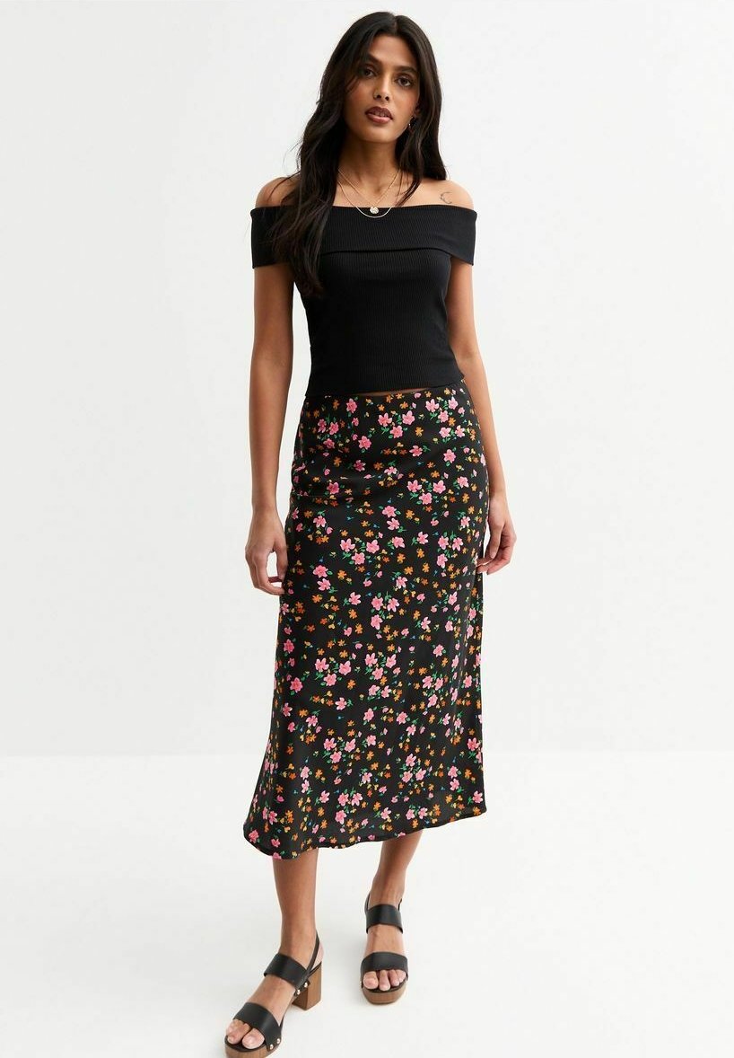 

Юбка-карандаш FLORAL PRINT BIAS CUT MIDI New Look, черный
