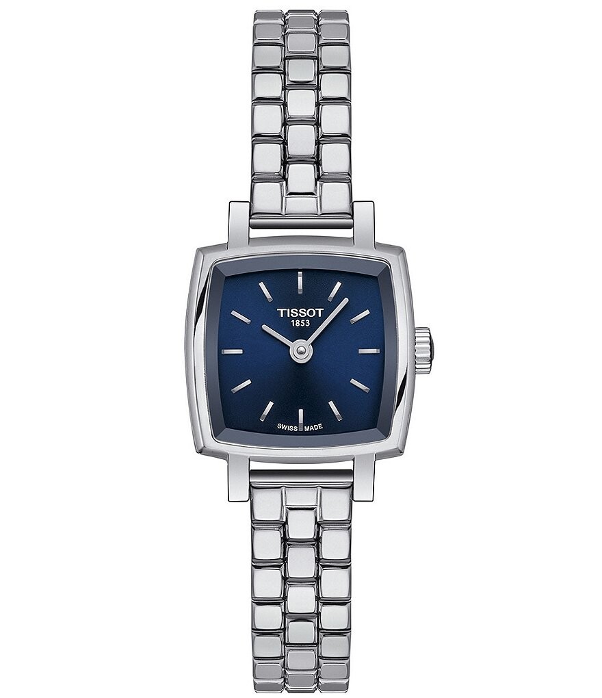 

Tissot - Женские милые кварцевые аналоговые синие квадратные часы с браслетом из нержавеющей стали, серебро