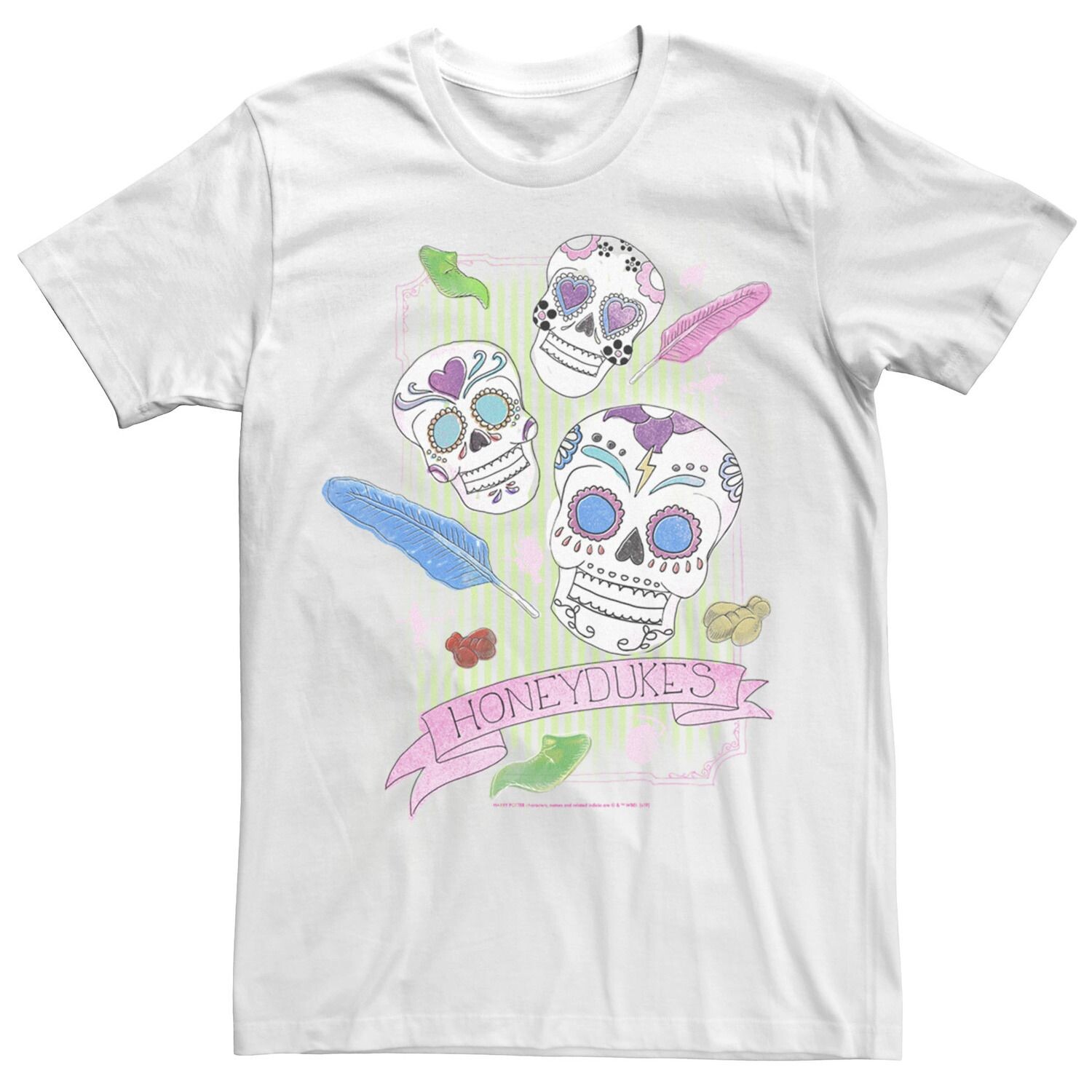 

Мужская футболка Deathly Hallows 2 Honeydukes Sugar Skulls Harry Potter, белый
