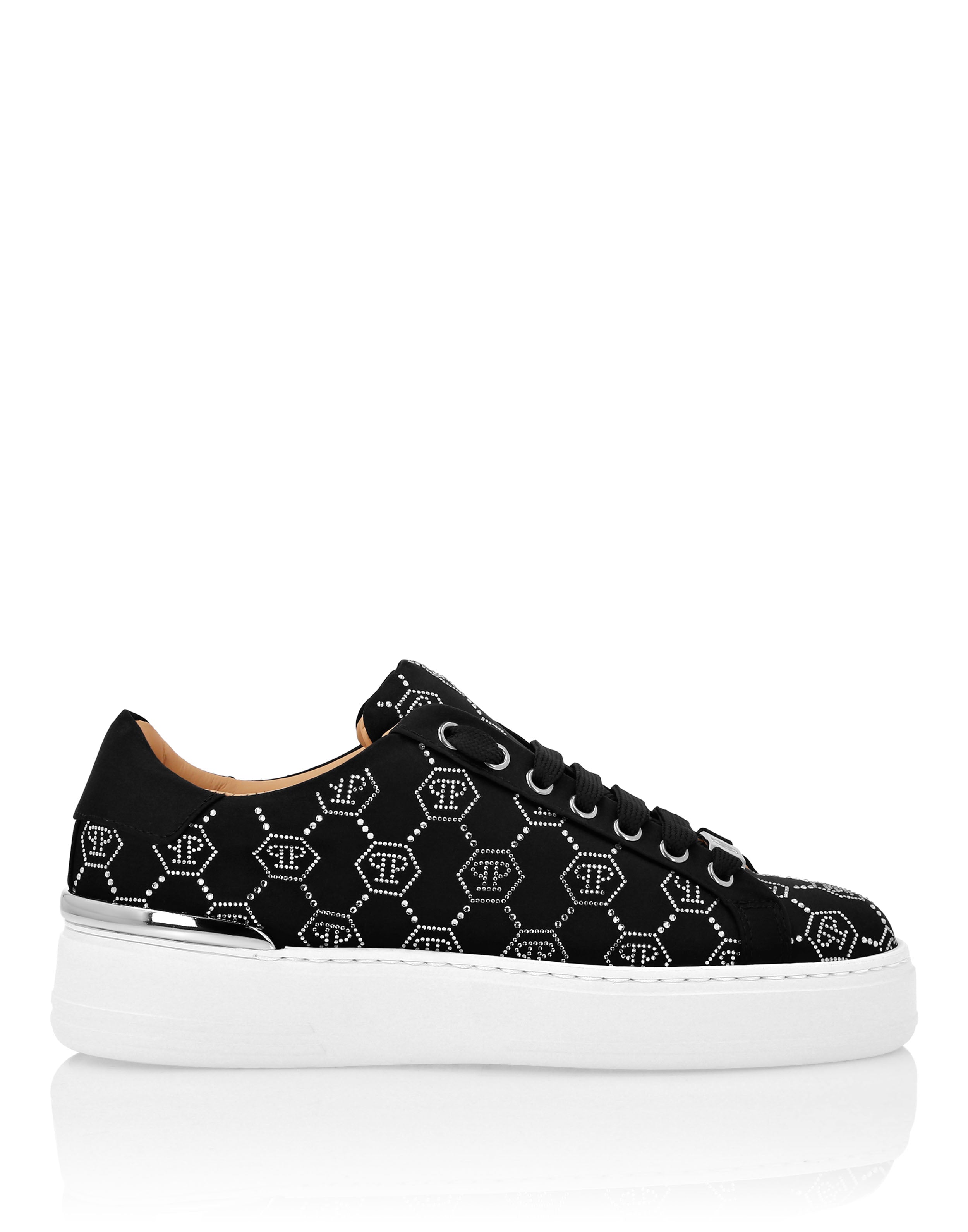 Сатиновые кроссовки Lo-Top с кристаллами Strass Monogram PHILIPP PLEIN, черный — фото 2