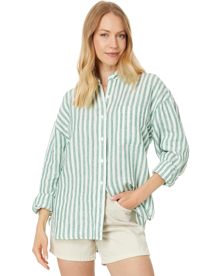 

Рубашка Faherty Laguna Linen Relaxed Shirt, цвет Bottle Green Lucy Stripe