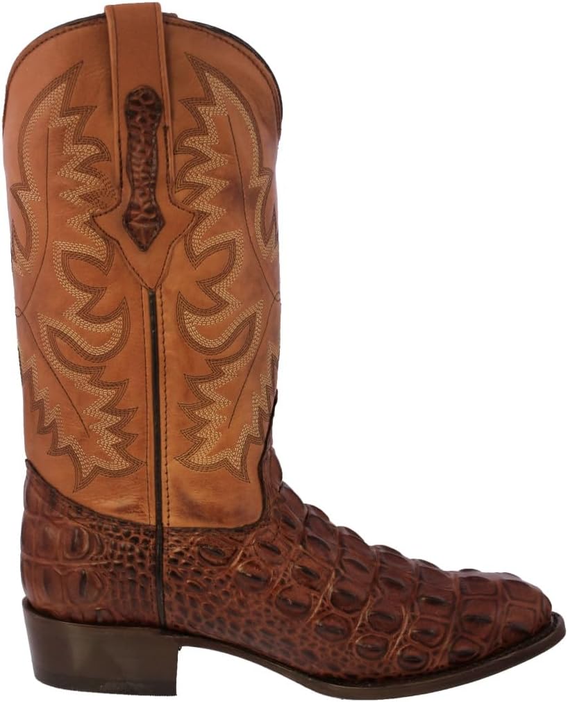 Мужские ковбойские сапоги El Presidente Mens Western из коньячной кожи с узором под аллигатора и округлым носком, Cognac — фото 2