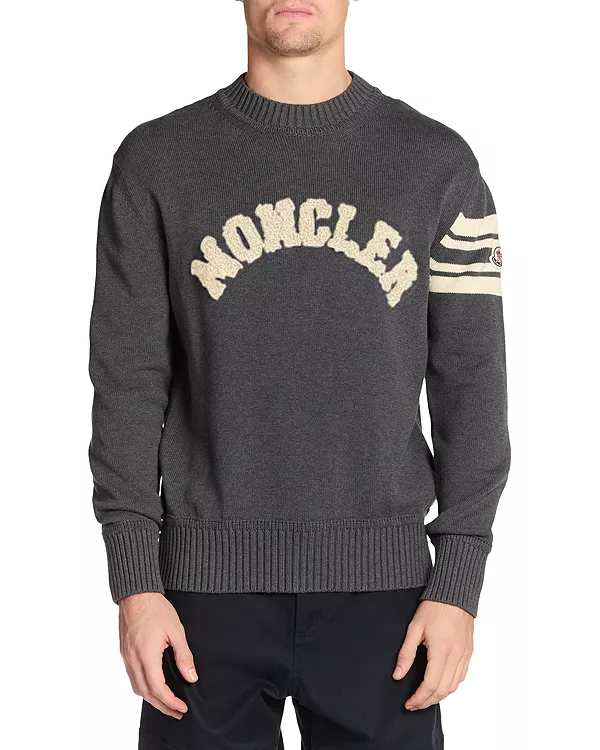 

Свитер с логотипом из ворсистой синели Moncler, серый