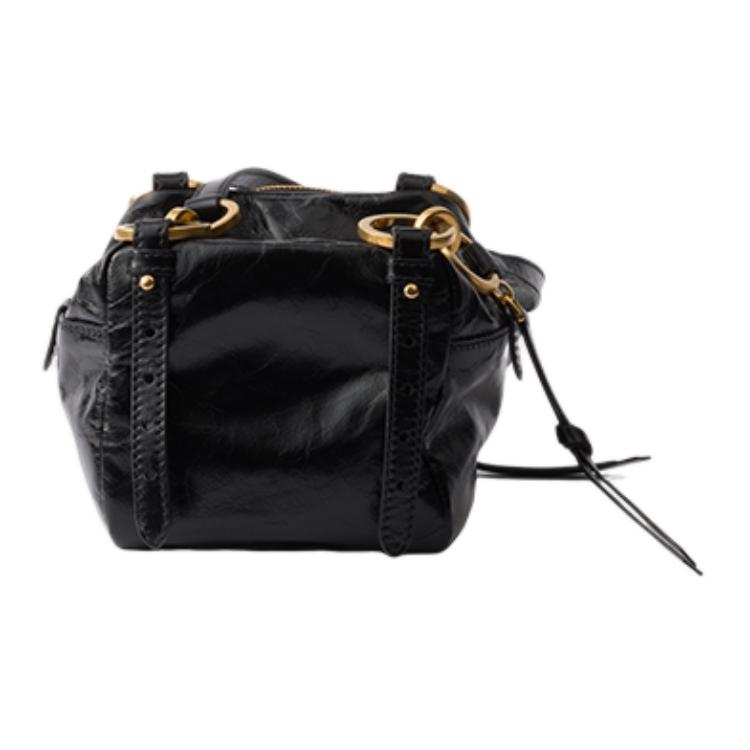 PRADA Миниатюрная женская наплечная сумка из коровьей кожи черного цвета — фото 3