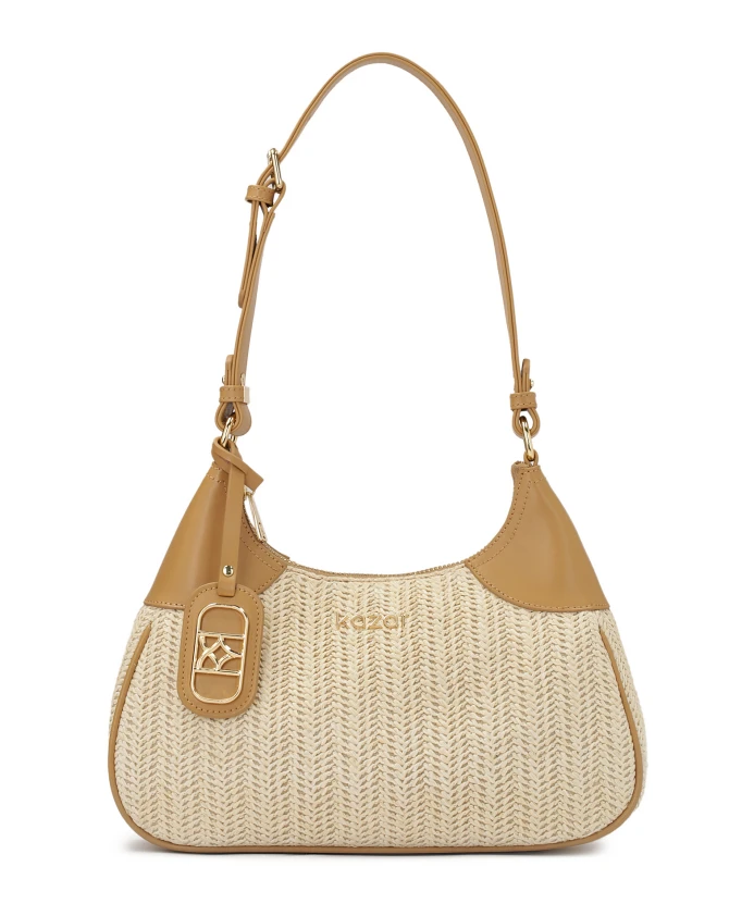 

Бежевая плетеная сумочка-багет Kazar, бежевый