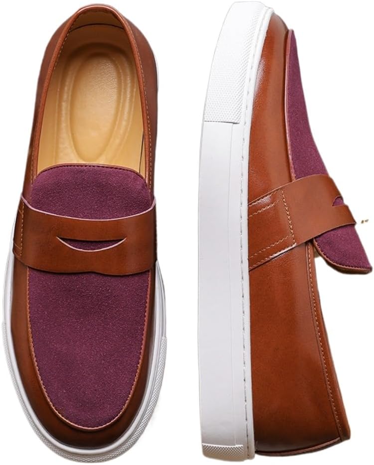 

Мужские лоферы из замши и лакированной кожи - легкие повседневные кроссовки с спортивной резиновой подошвой для работы, офиса и путешествий Spedify, красный