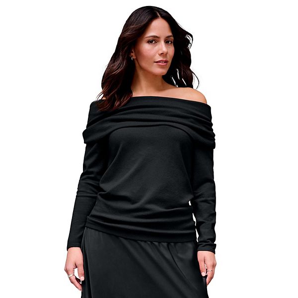 

Женский свитер с длинным рукавом и открытыми плечами plus size Avenue, Black