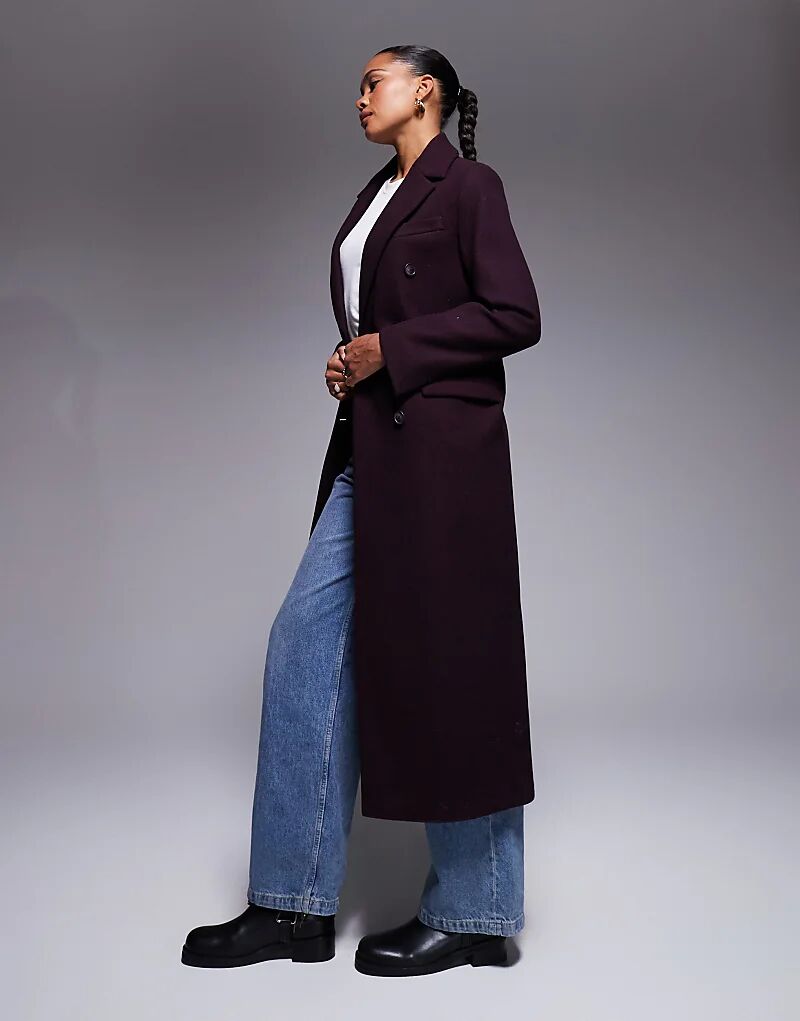 

Двубортное пальто River Island, приталенное по фигуре, бордового цвета