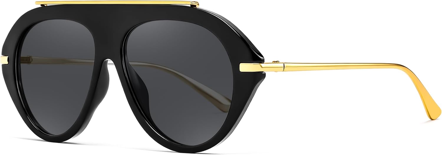 

Солнцезащитные очки-авиаторы FEISEDY в стиле ретро для женщин и мужчин, модные, увеличенного размера, в винтажном стиле 70-х, металлические, артикул B0408, Black Frame Grey Lens