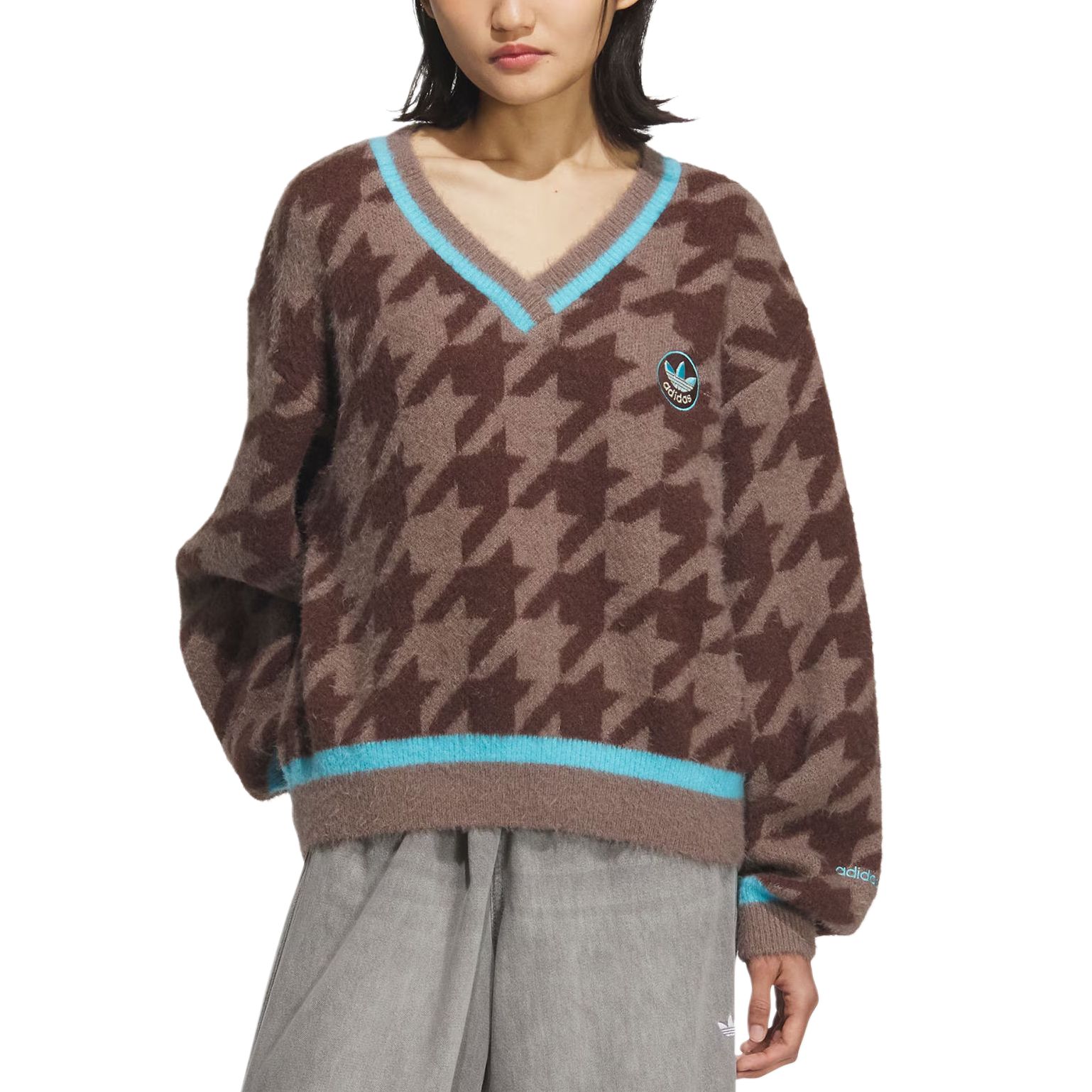 Топ FW25 HOUNDSTOOTH SWEATSHIRT Knitwear Women's Adidas Originals, коричневый — фото 3