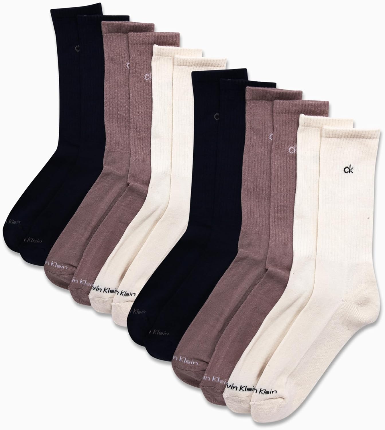 Мужские носки Calvin Klein Crew Socks - 12 пар дышащих спортивных носков с мягкой подкладкой для мужчин, для занятий спортом и бега, Beige Assorted — фото 2