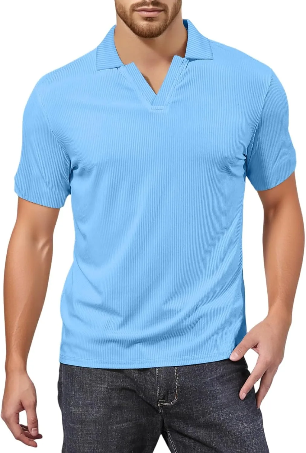 

Мужская поло Ymosrh с V-образным вырезом, короткий рукав, размеры M-3XL