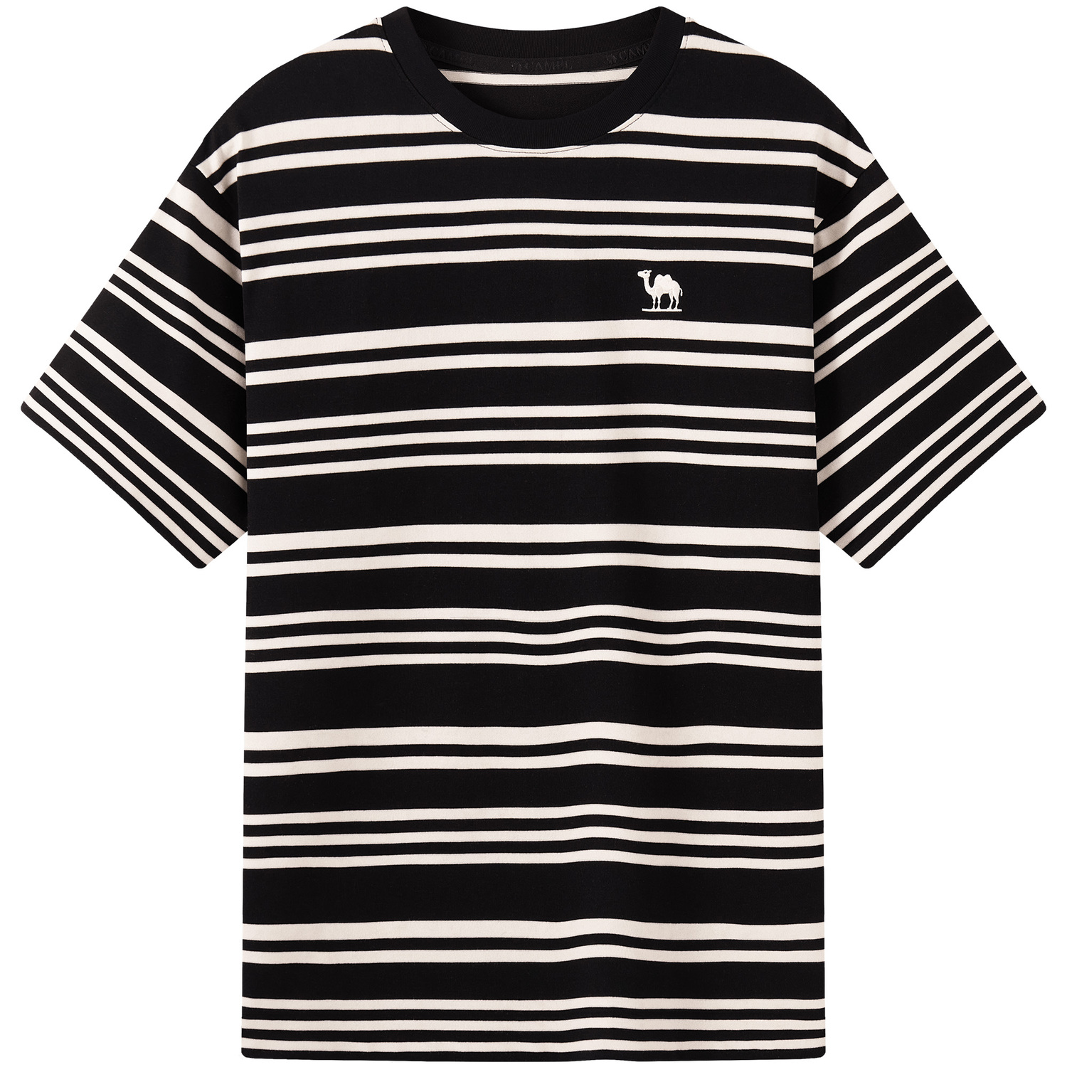 

Полосатая дышащая унисекс универсальная сухая и свежая футболка с коротким рукавом Cotton Feel CAMEL, черный белый stripes