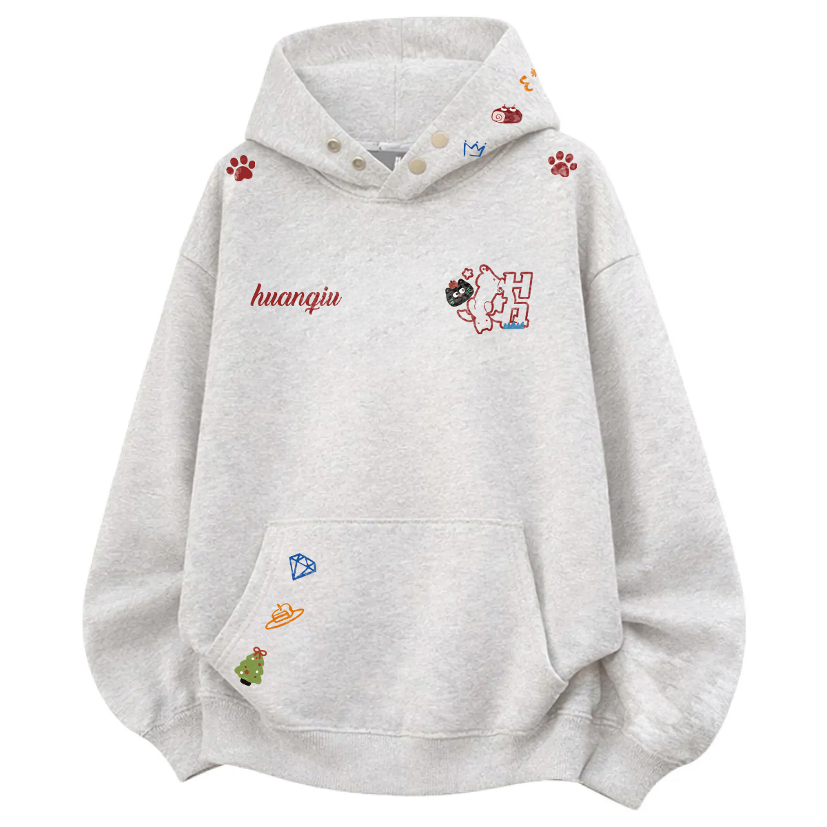 

Толстовка Unisex Hooded Thickened Regular HUANQIU, белый heather серый