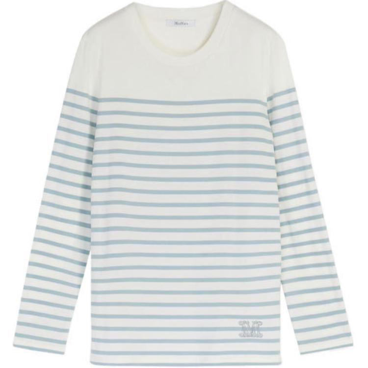 

MaxMara Футболка с рукавом дроп-шоулд женская синяя, Синий, MaxMara Футболка с рукавом дроп-шоулд женская синяя