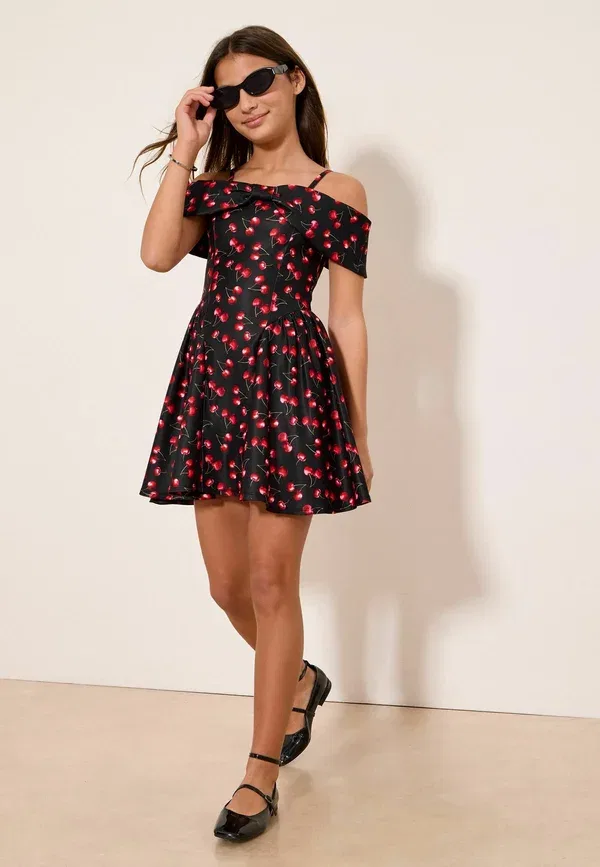 Платье Regular fit teen bow bardot dress Lipsy, вишнево-черный