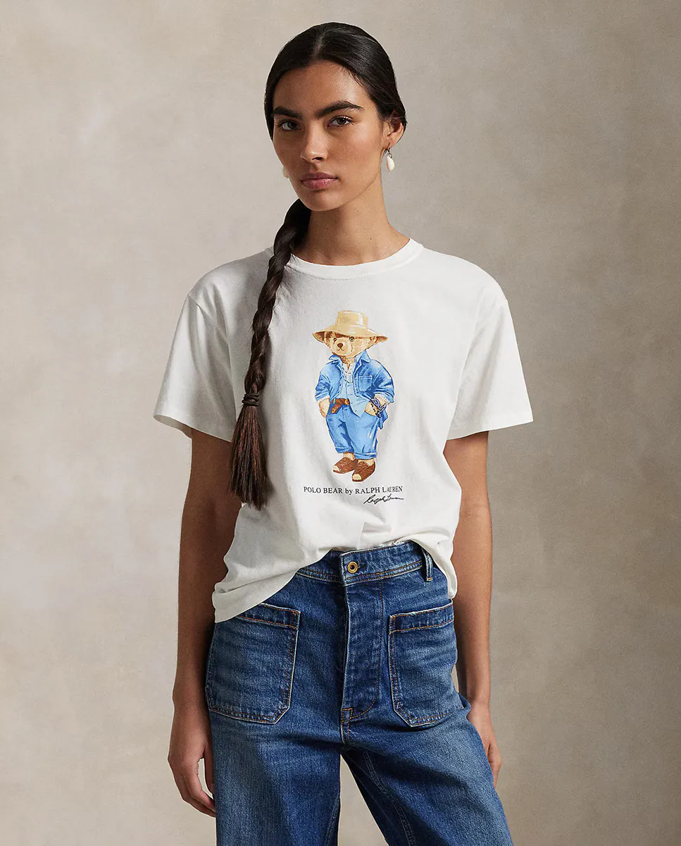 

Женская футболка из хлопка с рисунком Polo Bear Polo Ralph Lauren, белый