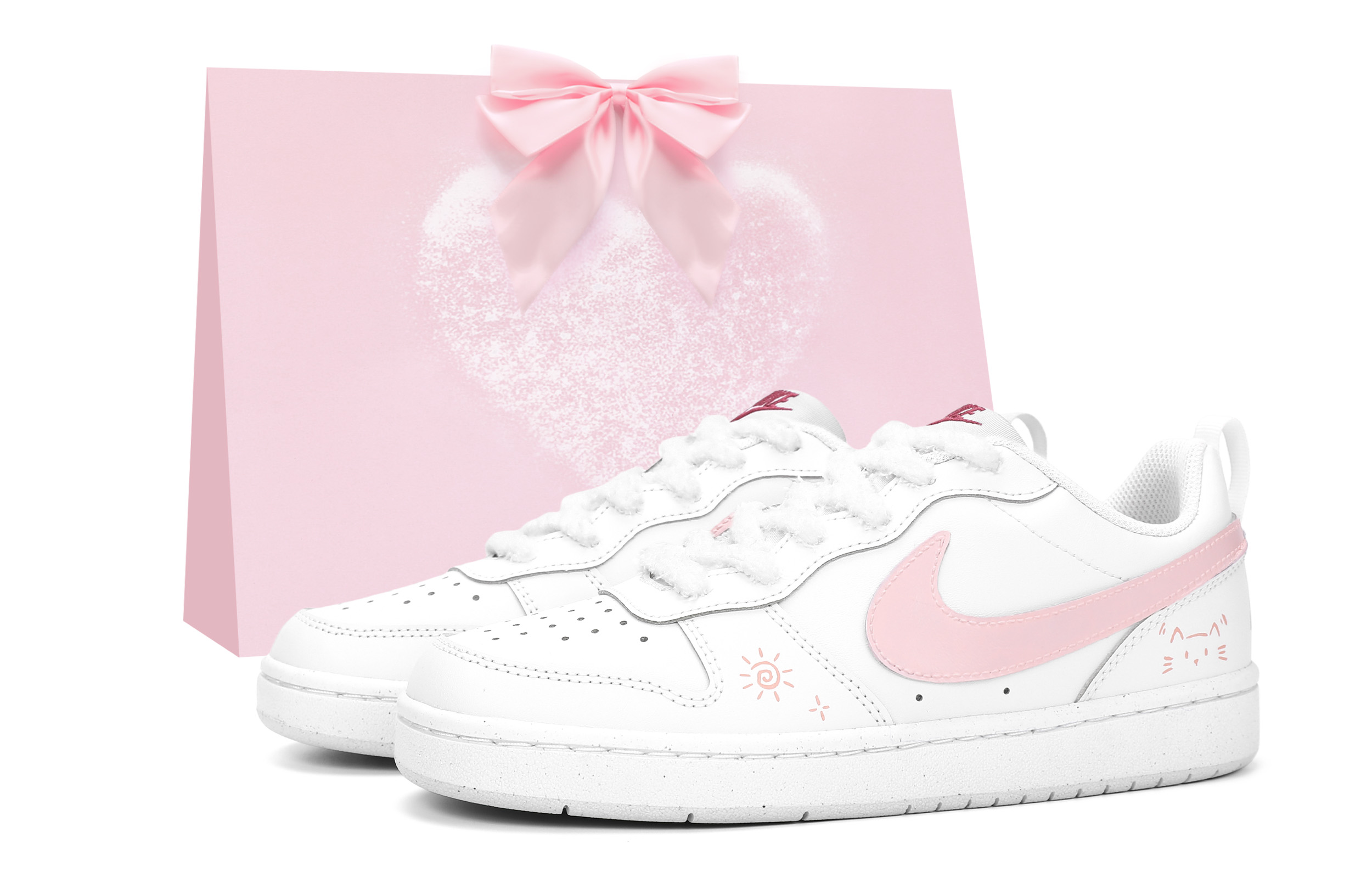 

Nike Court Borough Abrasion Resistant Lightweight Cushioning Low top Kids' Skateboarding Shoes White Pink Teenagers