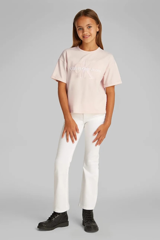 

Детская хлопковая футболка Calvin Klein Jeans, розовый