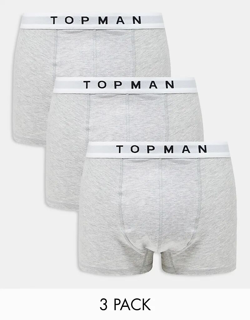

Комплект из 3 трусов-боксеров серого меланжевого цвета с белыми поясами Topman