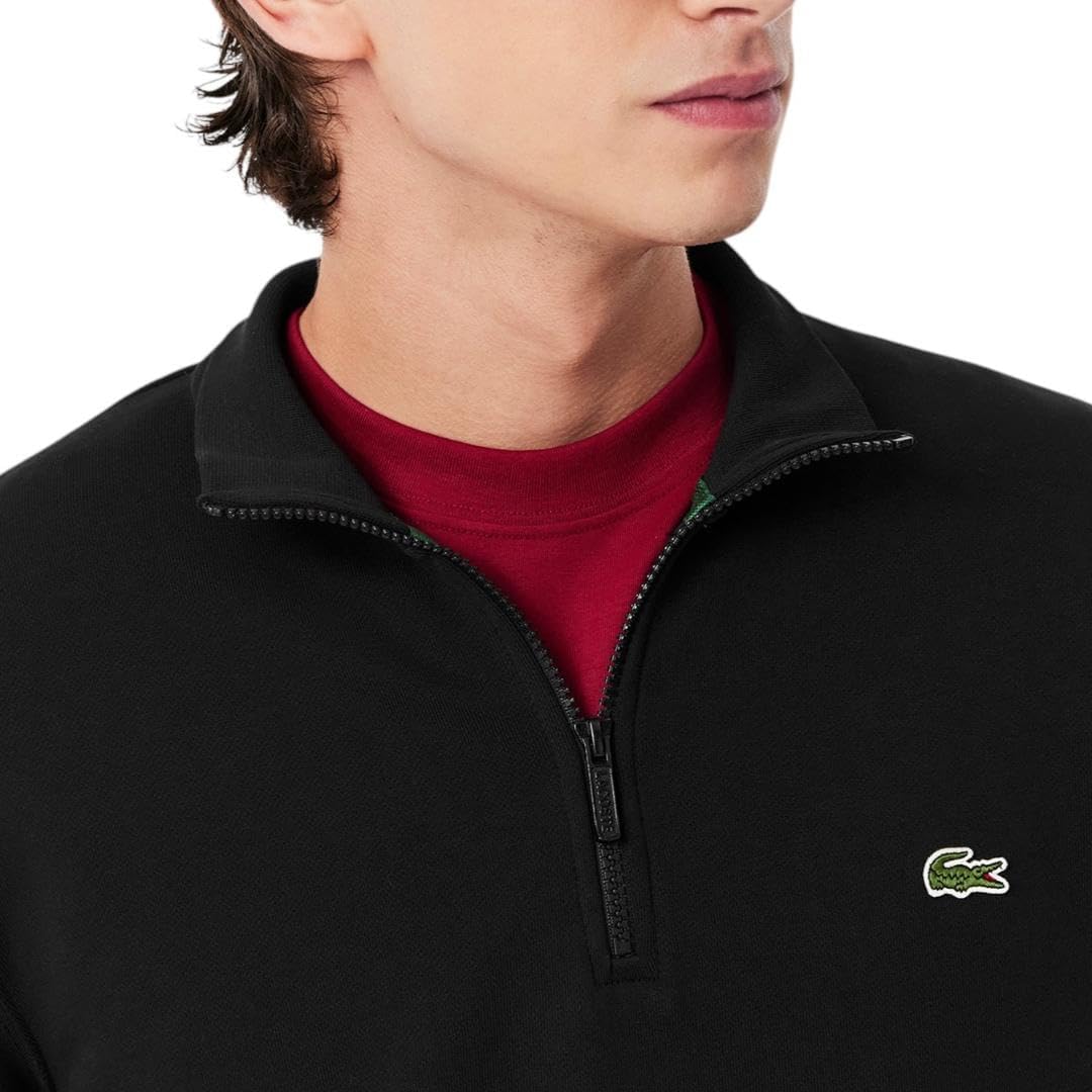 Свитшот Lacoste, мужской, из основной коллекции, с молнией и воротником-стойкой, черный — фото 2