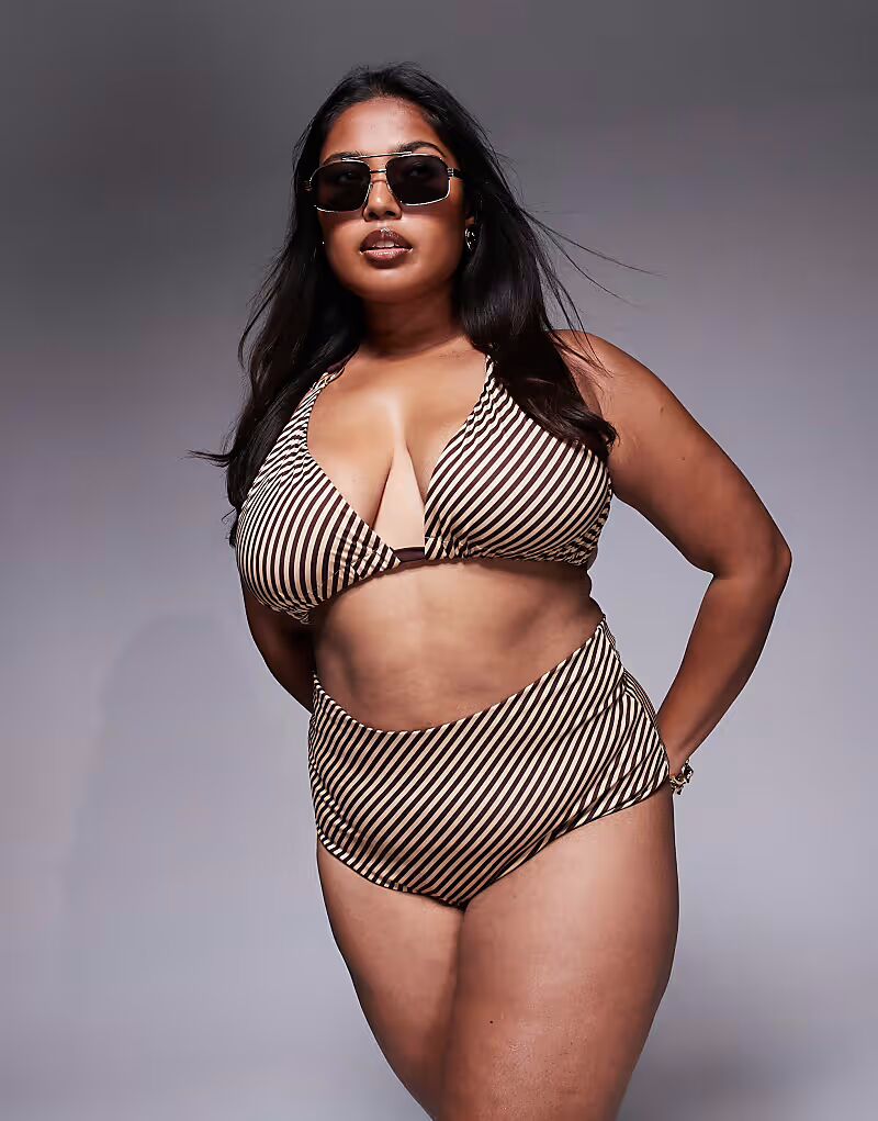 

Плавки бикини с высокой талией Curve Vivienne шоколадного цвета в полоску Asos Curve, Коричневый, Плавки бикини с высокой талией Curve Vivienne шоколадного цвета в полоску Asos Curve