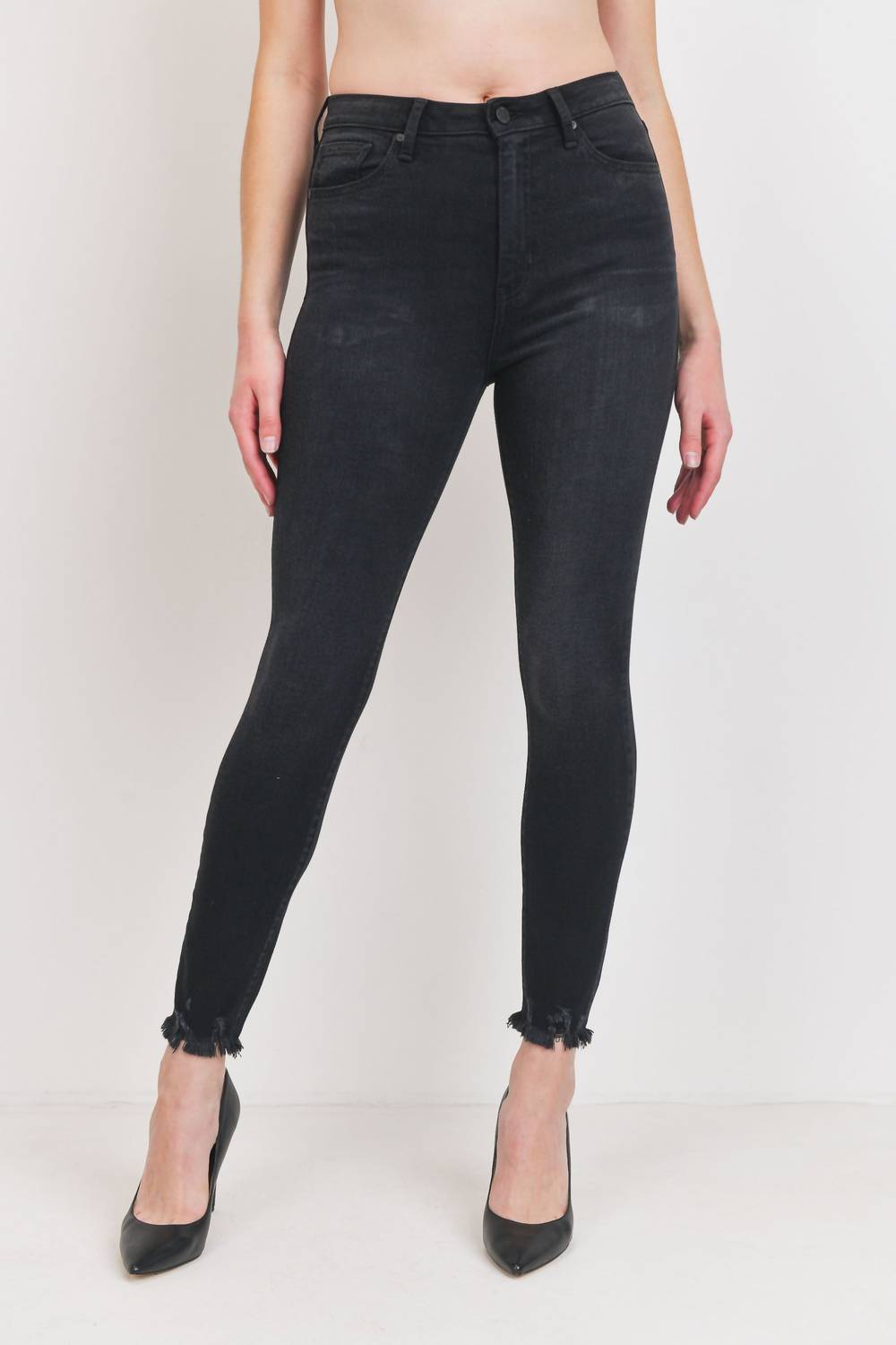 

Джинсы с высокой посадкой и потертостями черного цвета JUST BLACK DENIM