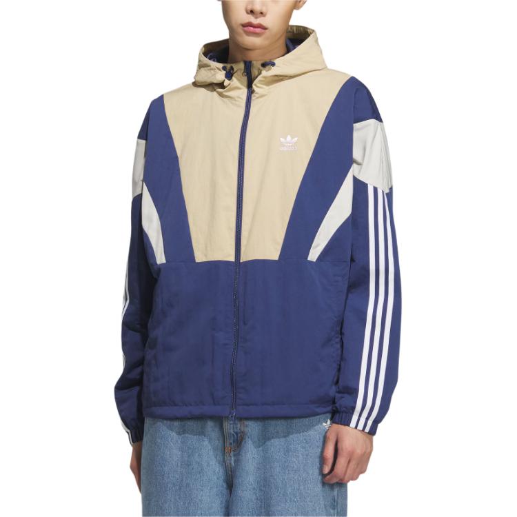 Adidas Originals Ветровка Блок Мужская Льняная Хаки Коричневая/Технологический Индиго, Linen Khaki Brown/Technology Indigo — фото 3