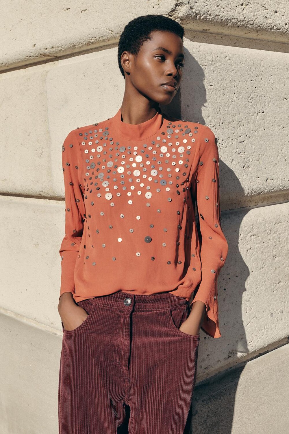 

Блузка с заклёпками ZARA, цвет salmon