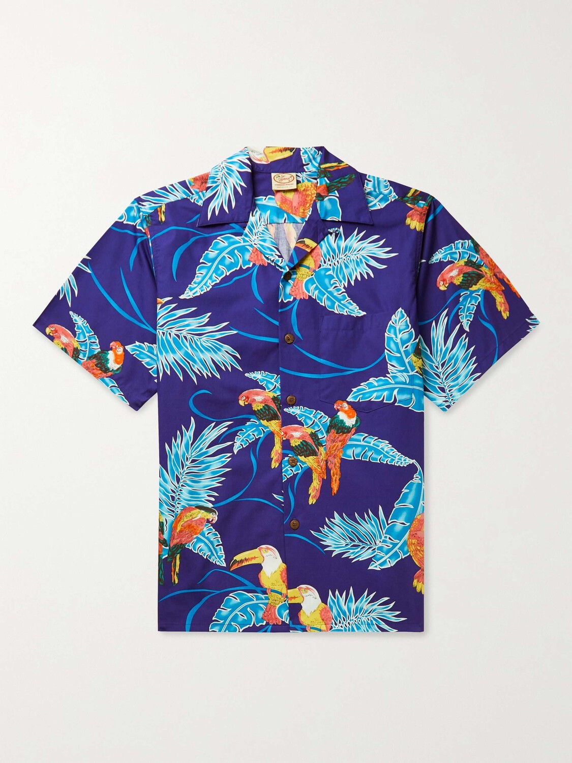 

Хлопковая рубашка с принтом Tropical Birds Camp-Collar Go Barefoot, синий